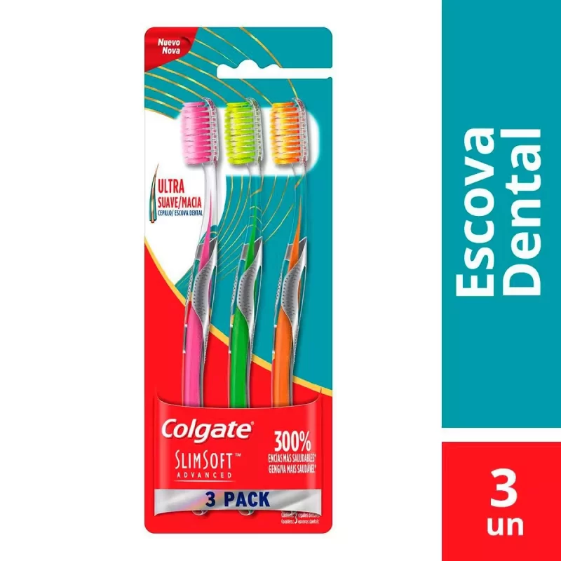 7891024073018 Escova Dental Colgate Slim Soft Advanced c/ 3 Unidades