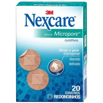 Curativos Redondinhos Micropore Nexcare 3M c/ 20 Unidades