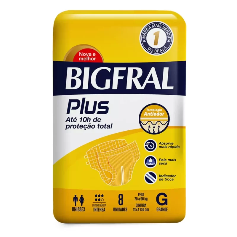 7896012800836 Fralda Geriátrica Bigfral Plus G – 8 Unidades