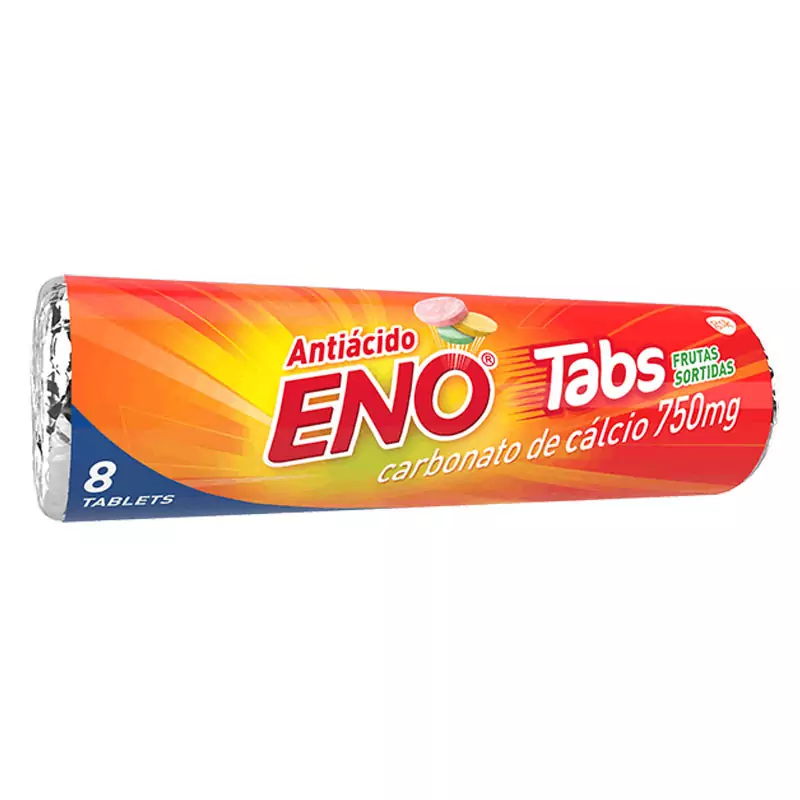 7896015527174 Eno Tabs Sabor Frutas Sortidas c/ 8 Comprimidos Mastigáveis