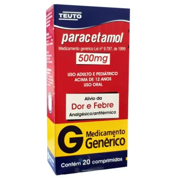Paracetamol 500mg c/ 20 Comprimidos Genérico Teuto