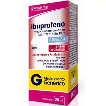 Ibuprofeno Gotas Morango 100mg/mL 20mL Genérico Biosintética