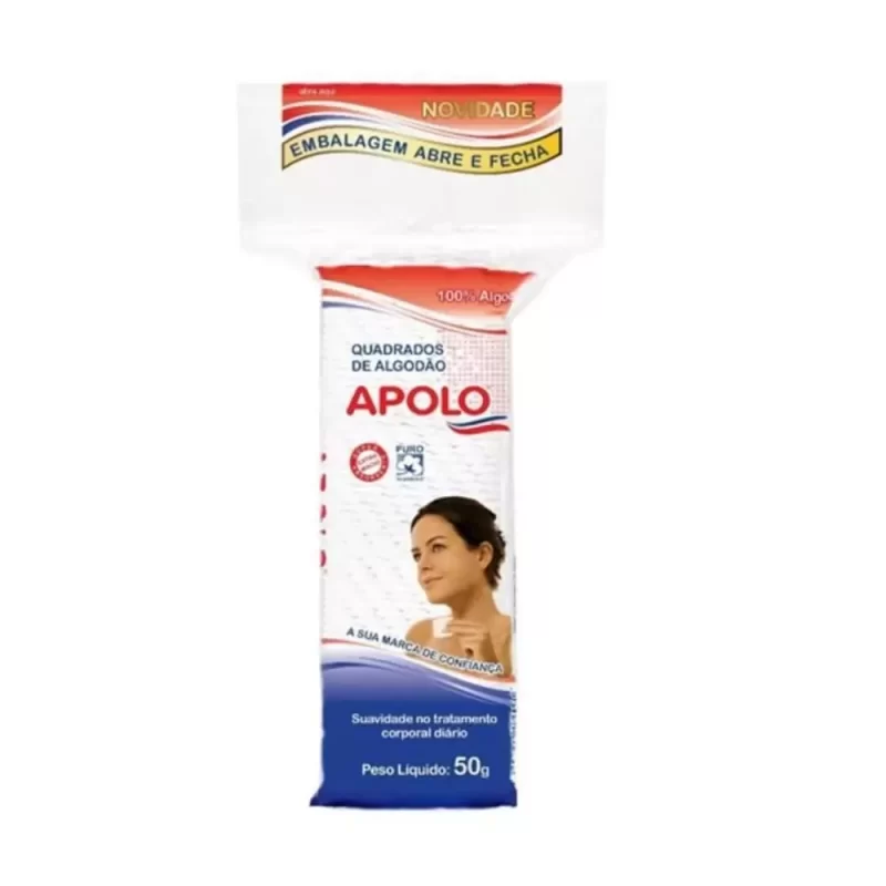 7896224410649 Algodão Apolo Quadrados Zip Lock 50g (Embalagem Abre Fecha)