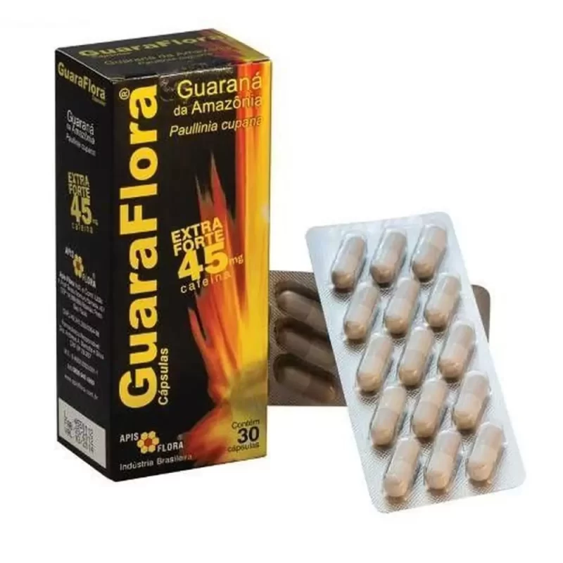 7896663300730 Guara Flora Guaraná em Cápsulas Apis Flora 45mg c/ 30 Caps