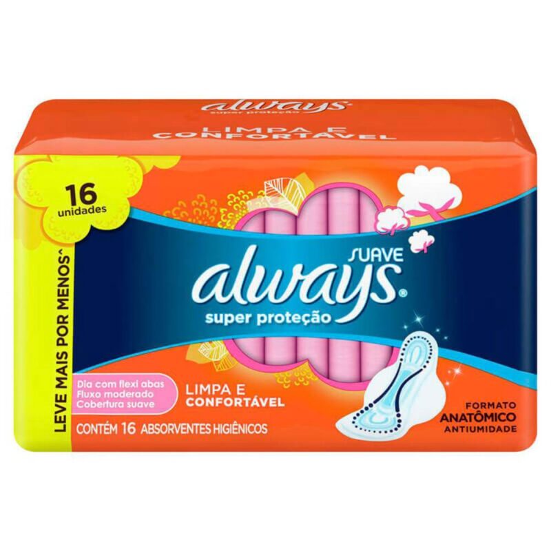 always-absorvente-protecao-cobertura-suave-com-abas-16-unid. ALWAYS ABSORVENTE SUPER PROTEÇÃO SUAVE COM ABAS